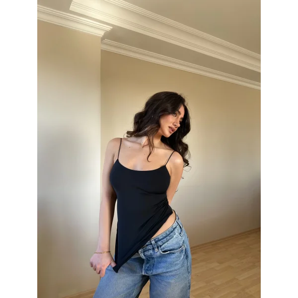 Siyah ZRA Model Poliamid İp Askı Bluz