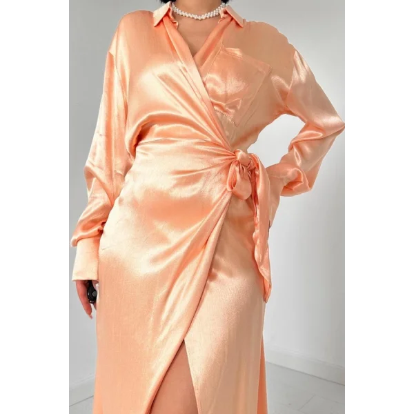 Somon Kuşaklı Gömlek Elbise