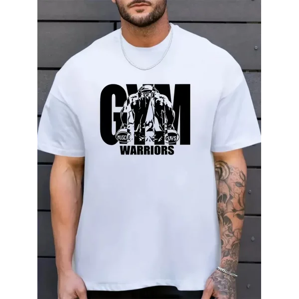 Sporda Günlük Hayata Giyilebilir GYM Baskılı Oversize Bisiklet Yaka Erkek T-shirt - Beyaz