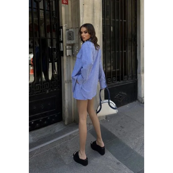 Stacy Çizgili Şort Takım 9801-0025