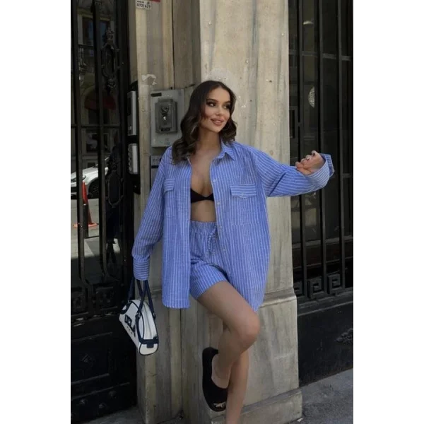 Stacy Çizgili Şort Takım 9801-0025