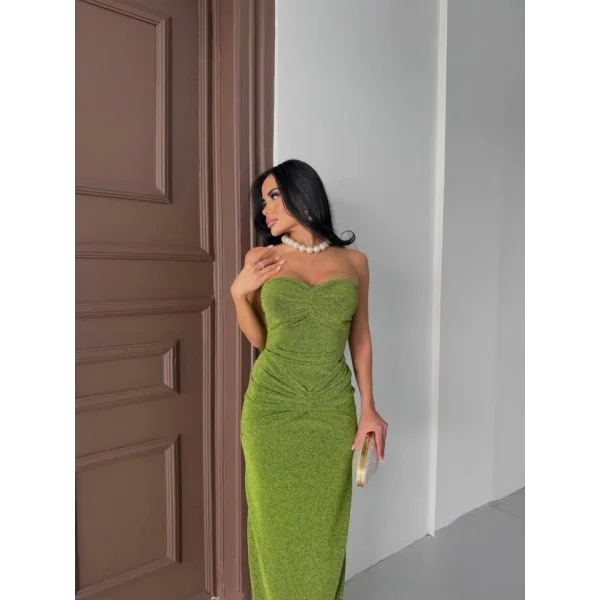 Straplez Simli Uzun Elbise