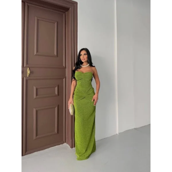 Straplez Simli Uzun Elbise