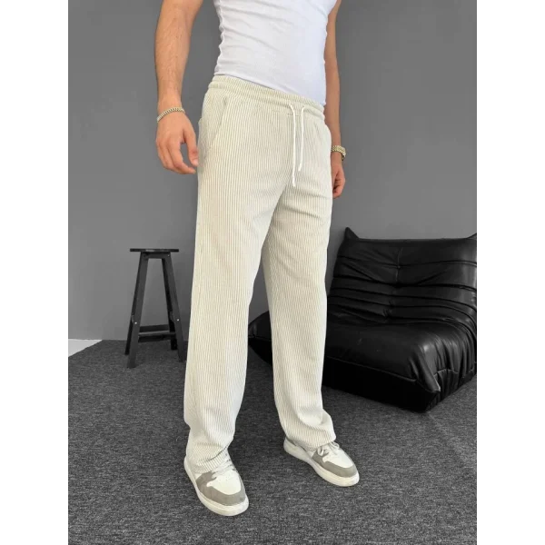 Su Yolu Çizgili Cepli Pantalon - Bej