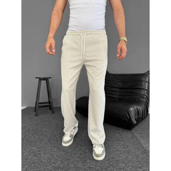 Su Yolu Çizgili Cepli Pantalon - Bej