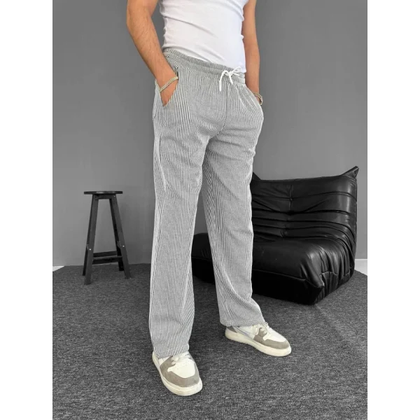 Su Yolu Çizgili Cepli Pantalon - Gri