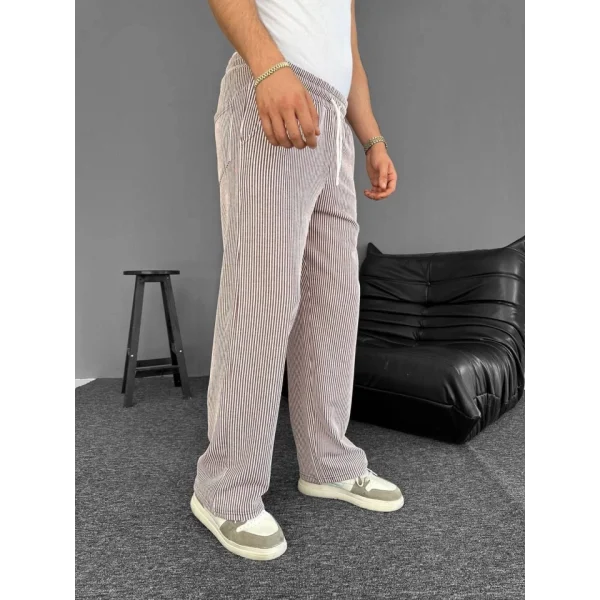 Su Yolu Çizgili Cepli Pantalon - Kahverengi