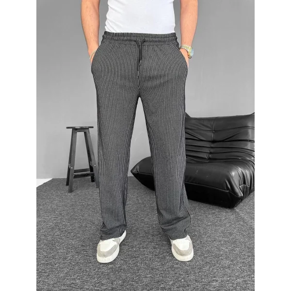 Su Yolu Çizgili Cepli Pantalon - Siyah
