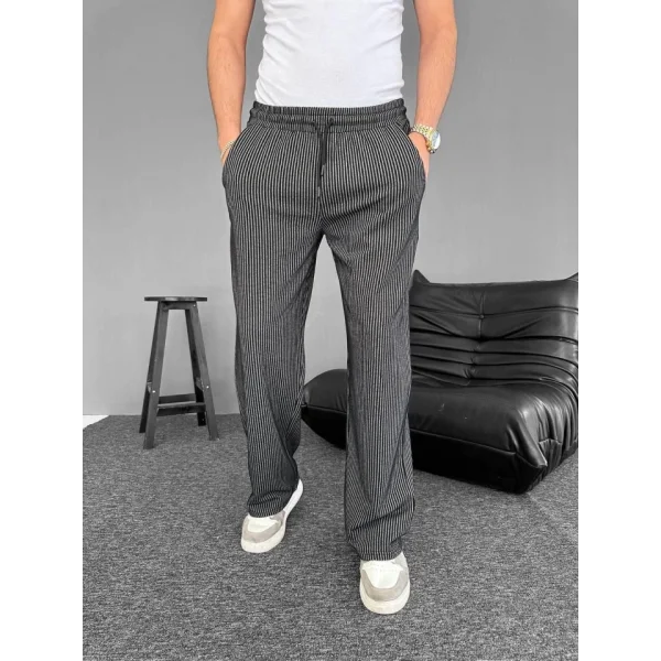 Su Yolu Çizgili Cepli Pantalon - Siyah