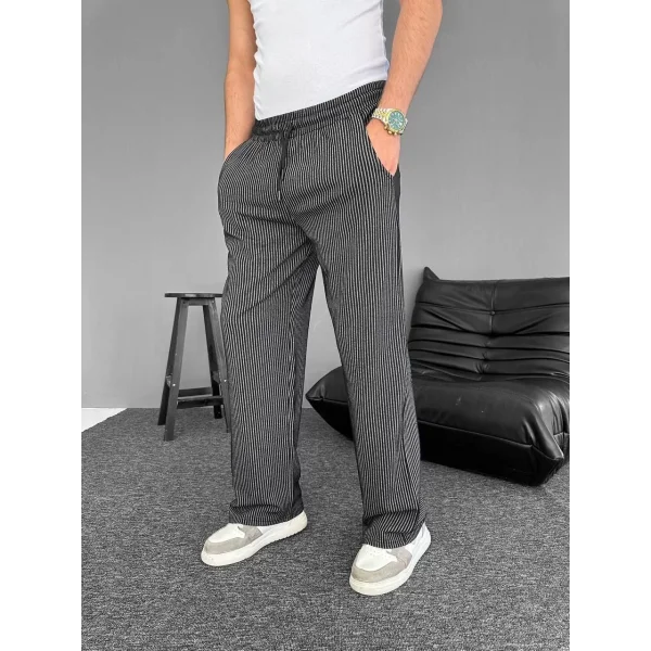 Su Yolu Çizgili Cepli Pantalon - Siyah