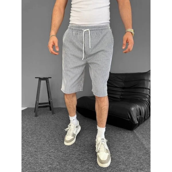 Su Yolu Çizgili Cepli Şort- Gri