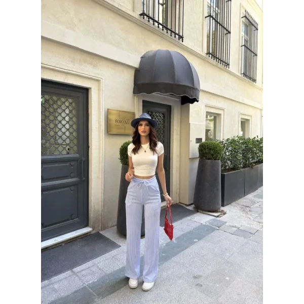 Su Yolu Çizgili kolay Kombinle Ne Bilir Cepli Pantolon - Açık Mavi