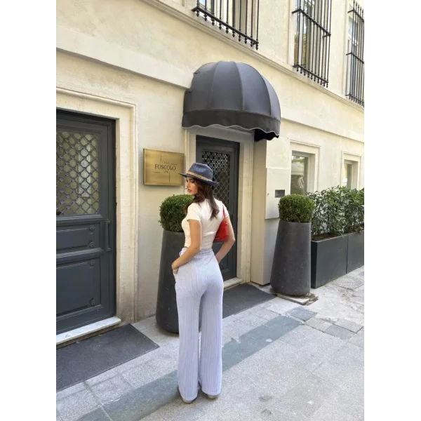 Su Yolu Çizgili kolay Kombinle Ne Bilir Cepli Pantolon - Açık Mavi