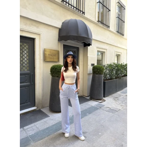 Su Yolu Çizgili Kolay Kombinle Ne Bilir Cepli Pantolon - Açık Mavi