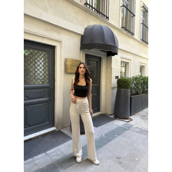 Su Yolu Çizgili Kolay Kombinle Ne Bilir Cepli Pantolon - Bej