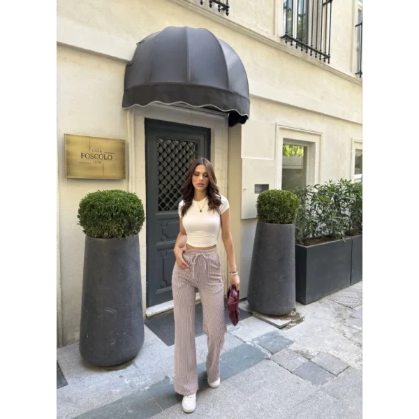 Su Yolu Çizgili Kolay Kombinle Ne Bilir Cepli Pantolon - Bordo