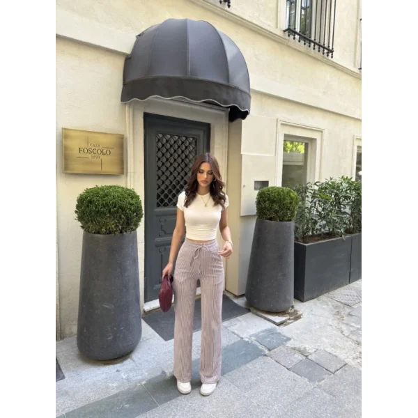 Su Yolu Çizgili Kolay Kombinle Ne Bilir Cepli Pantolon - Bordo