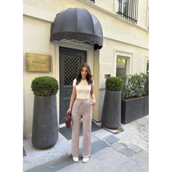 Su Yolu Çizgili kolay Kombinle Ne Bilir Cepli Pantolon - Bordo