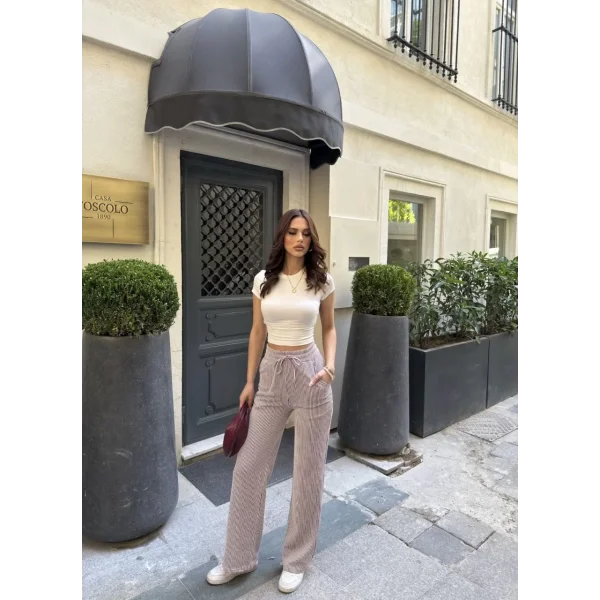 Su Yolu Çizgili kolay Kombinle Ne Bilir Cepli Pantolon - Bordo