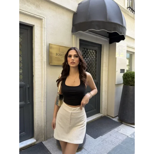 Su Yolu Çizgili kolay Kombinle Ne Bilir Mini Boy Etek - Bej