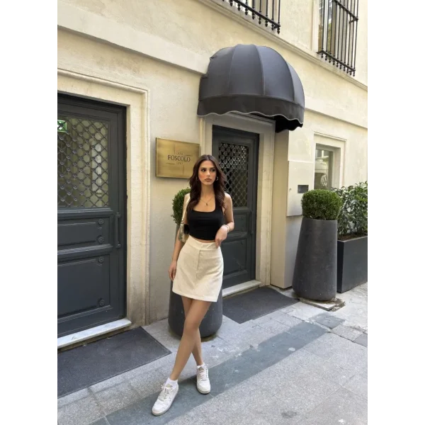 Su Yolu Çizgili kolay Kombinle Ne Bilir Mini Boy Etek - Bej