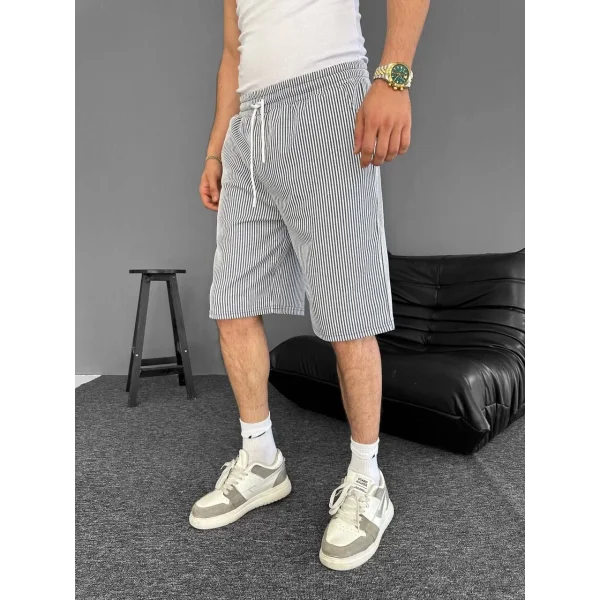 Su Yolu Çizgili Ön Arka Cepli Şort Yazlık Nefes Alabilir - Gri