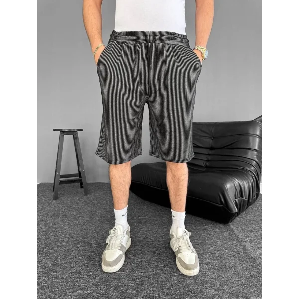 Su Yolu Çizgili Ön Arka Cepli Şort Yazlık Nefes Alabilir - Siyah