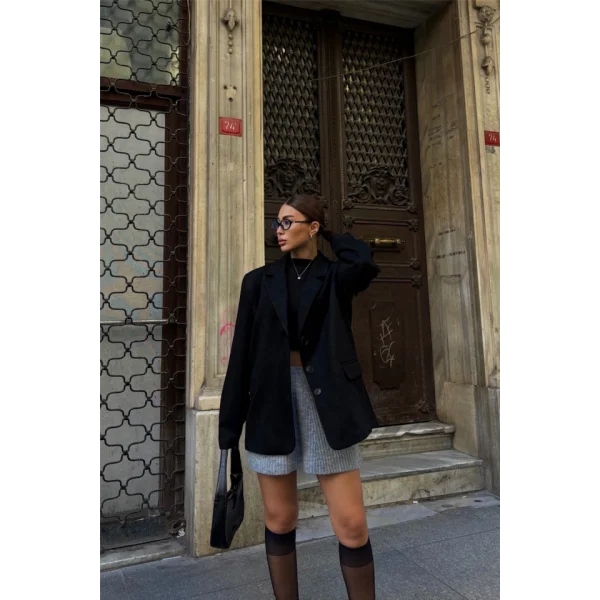 SÜET BLAZER CEKET 3 DÜĞME  Siyah