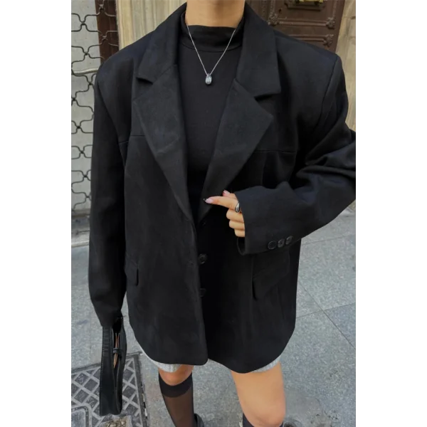SÜET BLAZER CEKET 3 DÜĞME  Siyah