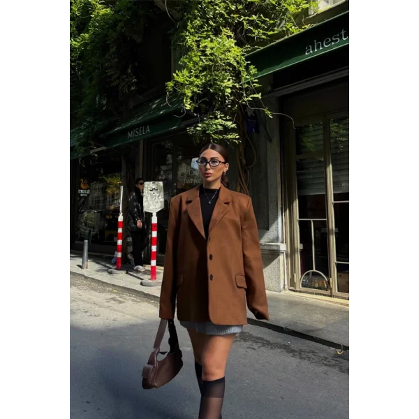 SÜET BLAZER CEKET 3 DÜĞME  Taba