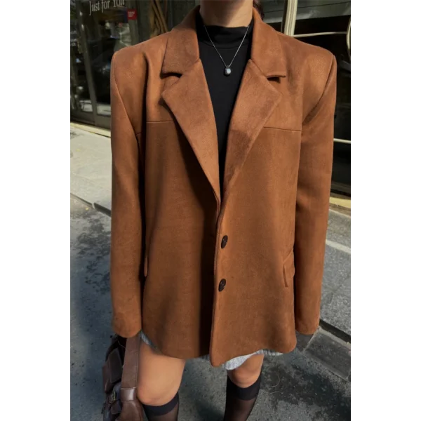 SÜET BLAZER CEKET 3 DÜĞME  Taba