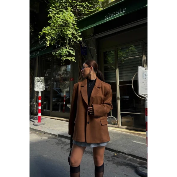 SÜET BLAZER CEKET 3 DÜĞME  Taba