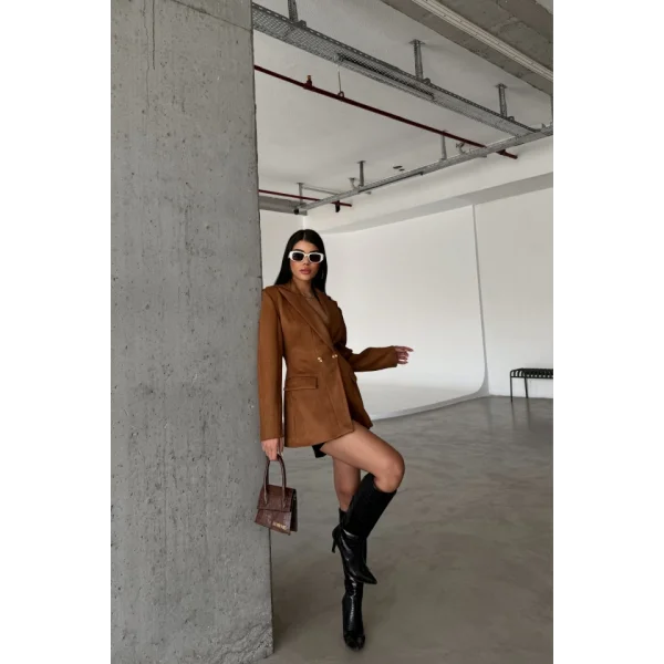 SÜET CEKET KUM SAATİ KALIP - Taba