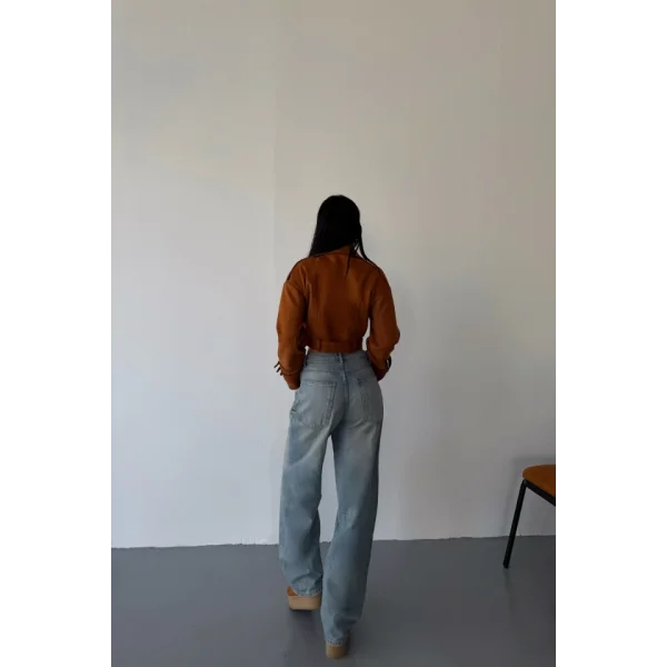 SÜET CROP CEKET KOL 3 KEMER DETAYLI - Taba