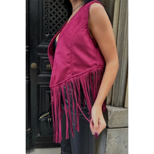 SÜET PÜSKÜLLÜ YELEK  Bordo