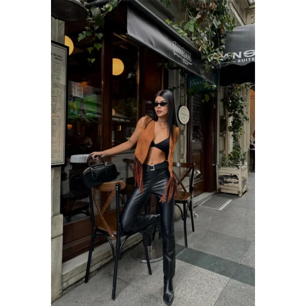 SÜET PÜSKÜLLÜ YELEK  Kahverengi