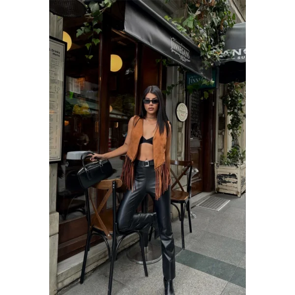 SÜET PÜSKÜLLÜ YELEK  Kahverengi