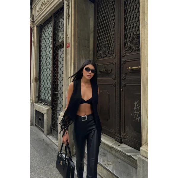 SÜET PÜSKÜLLÜ YELEK  Siyah