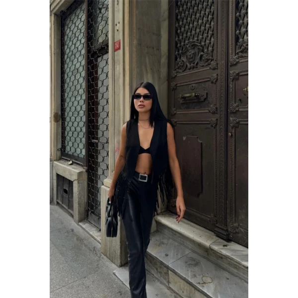 SÜET PÜSKÜLLÜ YELEK  Siyah