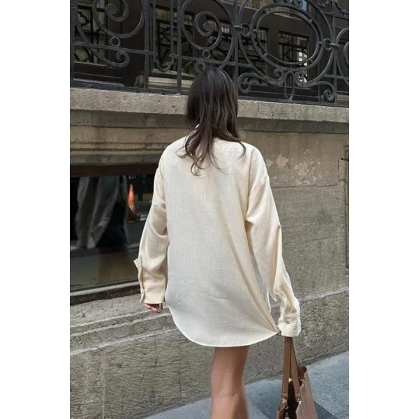 Sunshine Taş Detaylı Keten Gömlek 3393-08