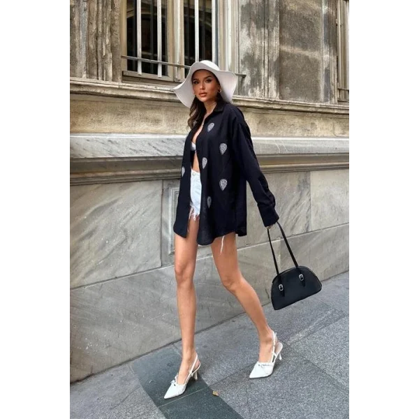 Sunshine Taş Detaylı Keten Gömlek 3393-08