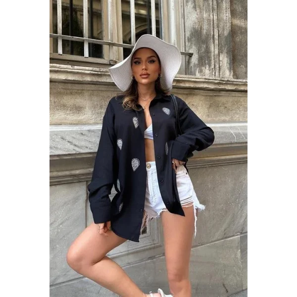 Sunshine Taş Detaylı Keten Gömlek 3393-08