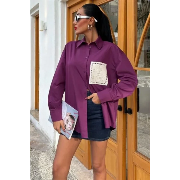 Süzine Cepli Arkası Yırtmaçlı Oversize Gömlek 3420