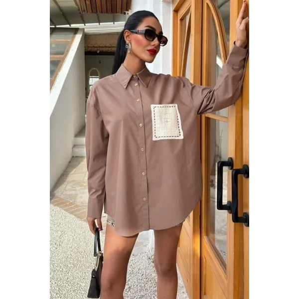 Süzine Cepli Arkası Yırtmaçlı Oversize Gömlek 3420