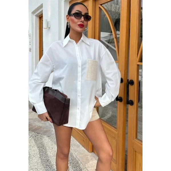 Süzine Cepli Arkası Yırtmaçlı Oversize Gömlek 3420