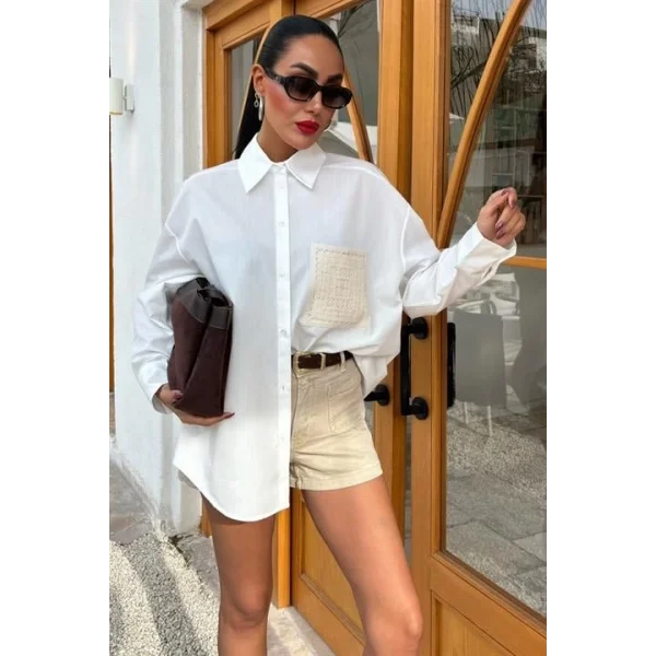 Süzine Cepli Arkası Yırtmaçlı Oversize Gömlek 3420