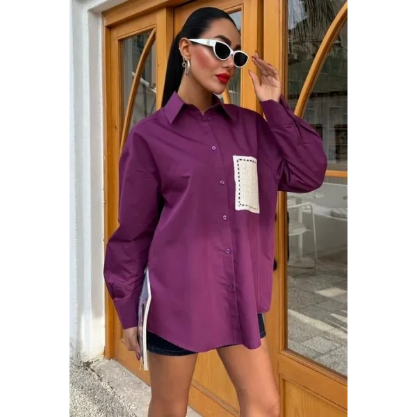 Süzine Cepli Arkası Yırtmaçlı Oversize Gömlek 3420