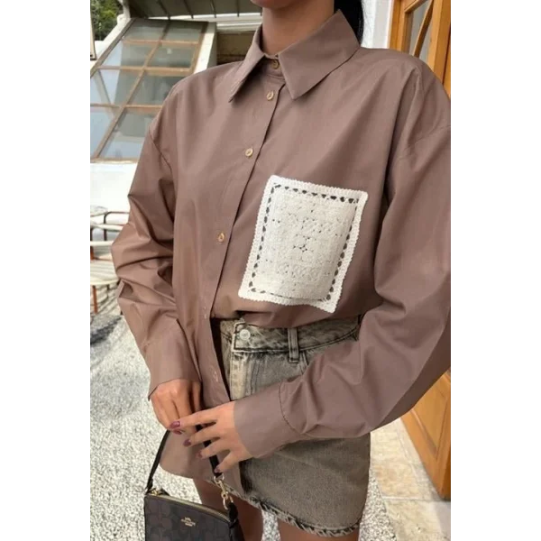 Süzine Cepli Arkası Yırtmaçlı Oversize Gömlek 3420