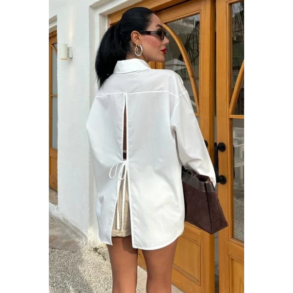 Süzine Cepli Arkası Yırtmaçlı Oversize Gömlek 3420