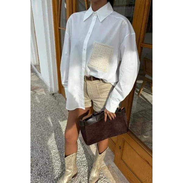 Süzine Cepli Arkası Yırtmaçlı Oversize Gömlek 3420